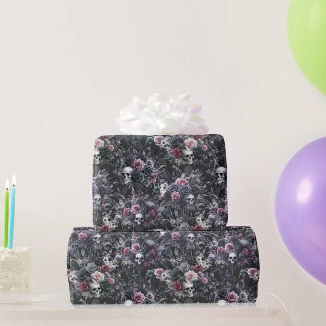 Papel De Presente Flores de Moody Gótica Cascas e Corvos (Presentes para festas)