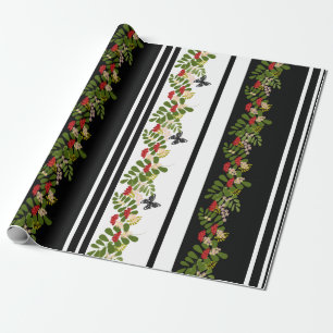 Papel De Presente Flores de morango sem sementes borboleta floral