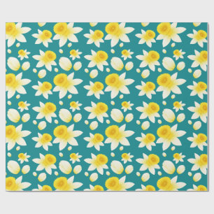 Papel De Presente Flores de Narciso Amarelo Aguarela Primavera
