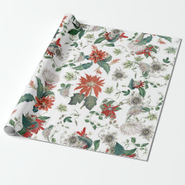 Papel De Presente Flores de Natal Elegante Vintage Poinsettia