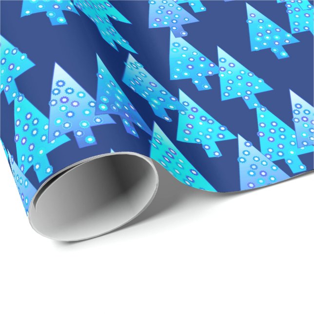 Papel De Presente Flores de Natal modernas - azul de cobalto (Ponta do rolo)