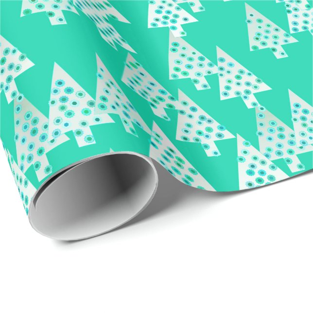 Papel De Presente Flores de Natal modernas - verde-marinho (Ponta do rolo)
