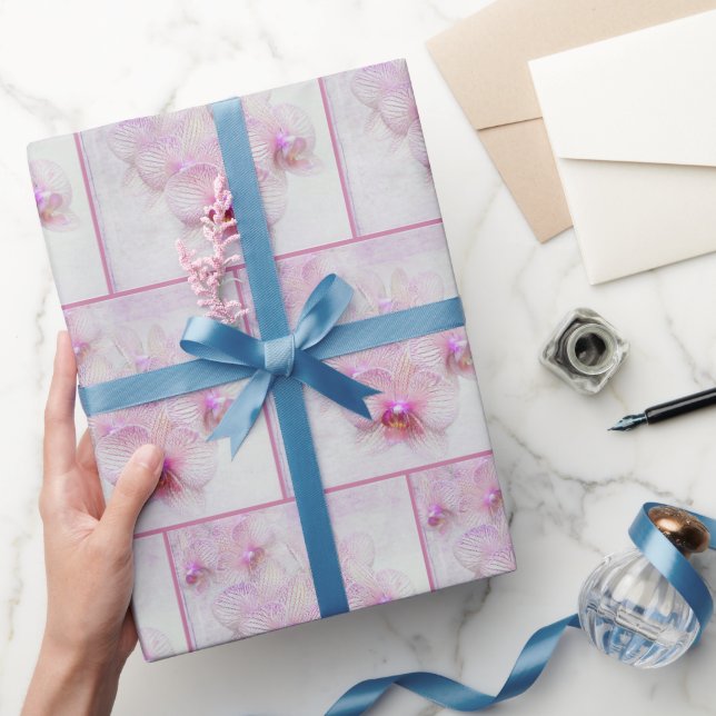 Papel De Presente Flores de Orquídea Rosa (Presentear)