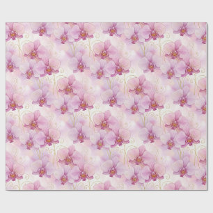 Papel De Presente Flores de Orquídea Rosa Aquarela Floral 