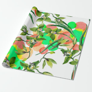 Papel De Presente Flores de orquídea verde-aquarela. Botânica oral