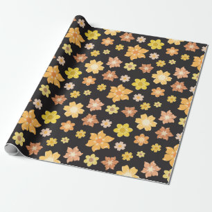 Papel De Presente Flores de outono Ouros Pretos Presente de Aniversá