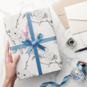 Papel De Presente Flores de Outono Preto Creme  