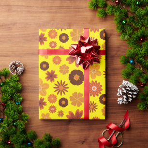Papel De Presente Flores de outono vibrantes Aniversário Amarelo sem