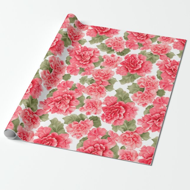 Papel De Presente Flores de Padrão Floral Begonia (Desenrolado)