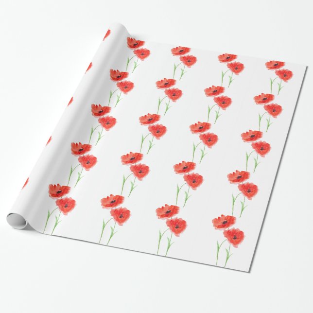 Papel De Presente Flores de papoila vermelhas papoilas aquáticas (Desenrolado)