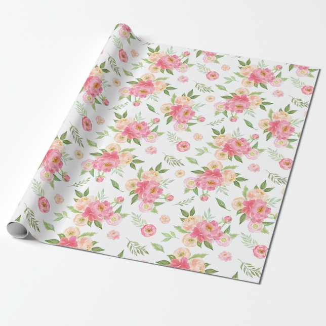 Papel De Presente Flores de Pêmonas Rosa e Pêssegos (Desenrolado)
