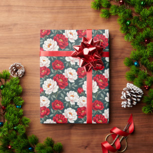 Papel De Presente Flores de peônia vermelhas e brancas