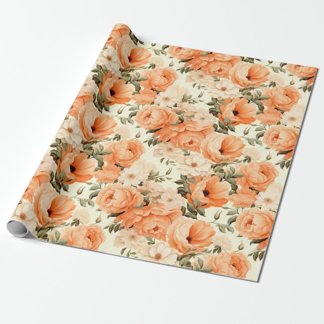 Papel De Presente Flores de pêssego bege deliciosas (Desenrolado)
