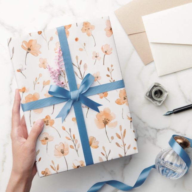 Papel De Presente Flores de Pêssego de Aniversário (Presentear)