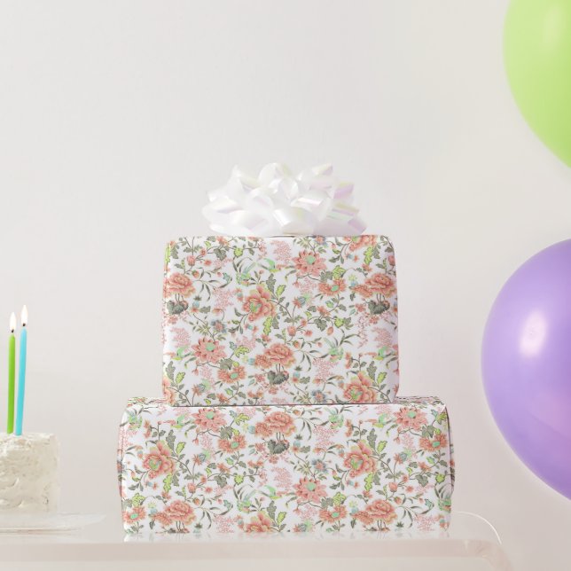 Papel De Presente Flores de Pêssego e Beija-flor (Presentes para festas)