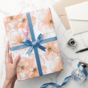 Papel De Presente Flores de Pêssego Lindas Aniversário