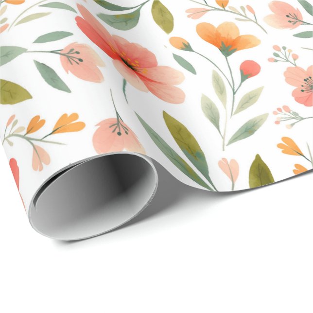 Papel De Presente Flores De Pêssego Primavera alegres (Ponta do rolo)