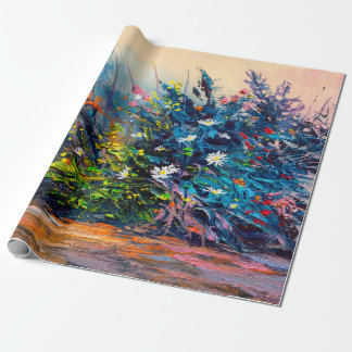 Papel De Presente Flores de pintura de óleo, girassol, margarida nos