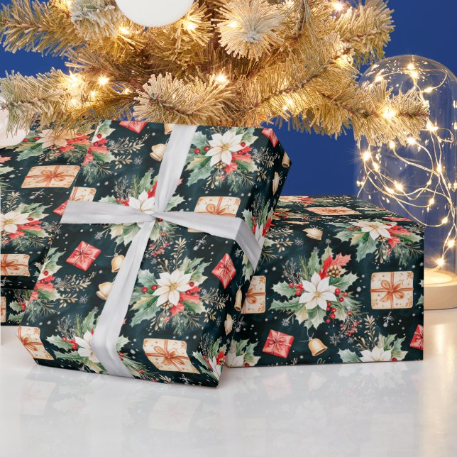 Papel De Presente Flores de Poinsettia Festivas de Natal (Feriados)