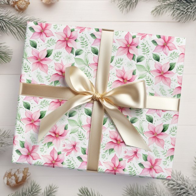 Papel De Presente Flores de Poinsettia Rosa de Natal (Criador carregado)