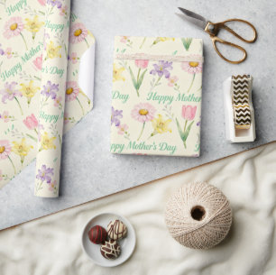 Papel De Presente Flores de Primavera Dia das Mães