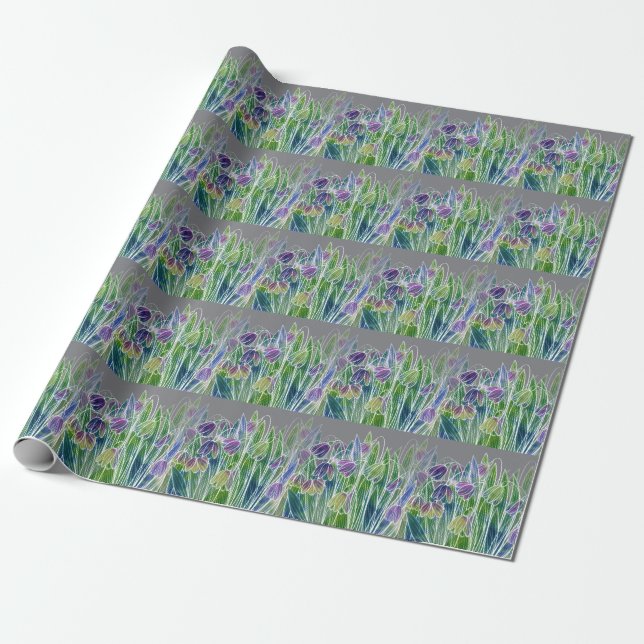 Papel De Presente Flores de primavera, ervas, borda sem costura de a (Desenrolado)