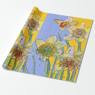 Papel De Presente Flores de primavera roxas amarelas Daffodil