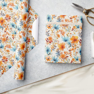 Papel De Presente Flores de Queda Bonito de Aquarela