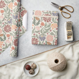 Papel De Presente Flores de Retro de Vintagem Chic - Rolamento de Pa