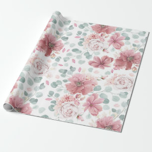 Papel De Presente Flores de Rosa empoeiradas padrão moderno elegant