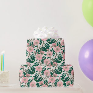 Papel De Presente Flores de Rosa selvagens cor-de-rosa e padrão de f