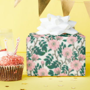 Papel De Presente Flores de Rosa selvagens cor-de-rosa e padrão de f