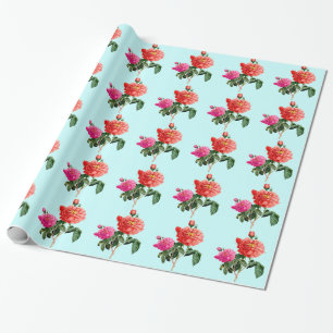 Papel De Presente flores de rosa vermelhas e rosadas vintage