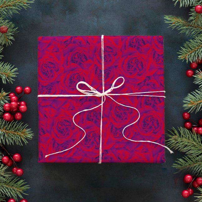 Papel De Presente Flores de Rosa vibrantes Vermelho Roxo Floral (Criador carregado)