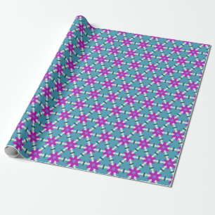 Papel De Presente Flores de Teal Brilhante e Estrelas Roxas PP4
