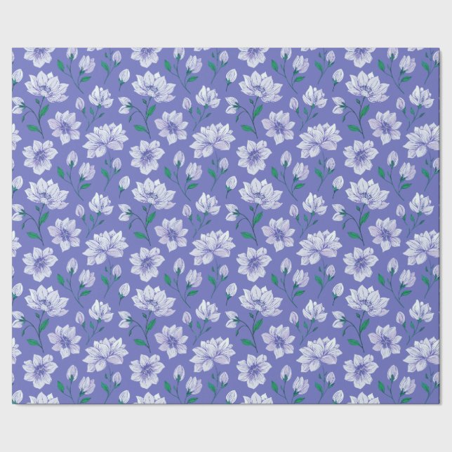 Papel De Presente Flores de Tinta na Lavanda (Barra)