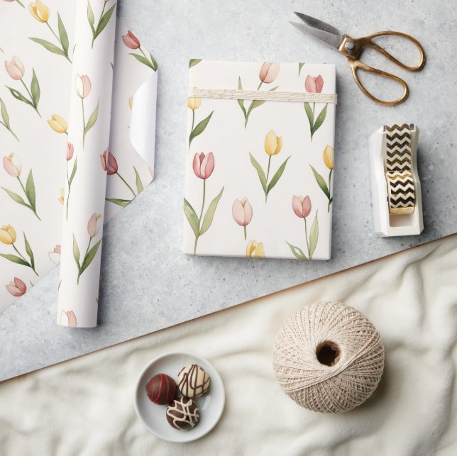 Papel De Presente Flores de Tulipa Rosa Amarela Páscoa (Artesanato)