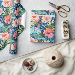 Papel De Presente Flores de Verão Tropical Padrão Floral Bonito