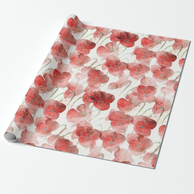 Papel De Presente Flores de vermelhos de aquarela (Desenrolado)