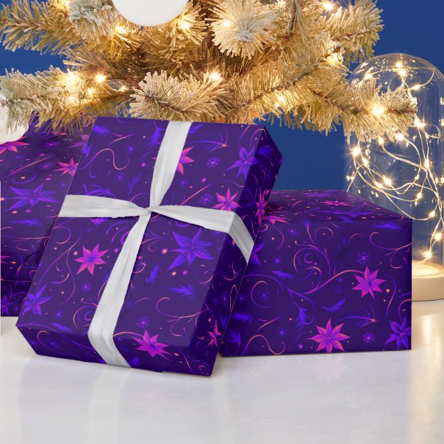 Papel De Presente Flores de Vinha Púrpura Botânica Rosa Natal (Feriados)