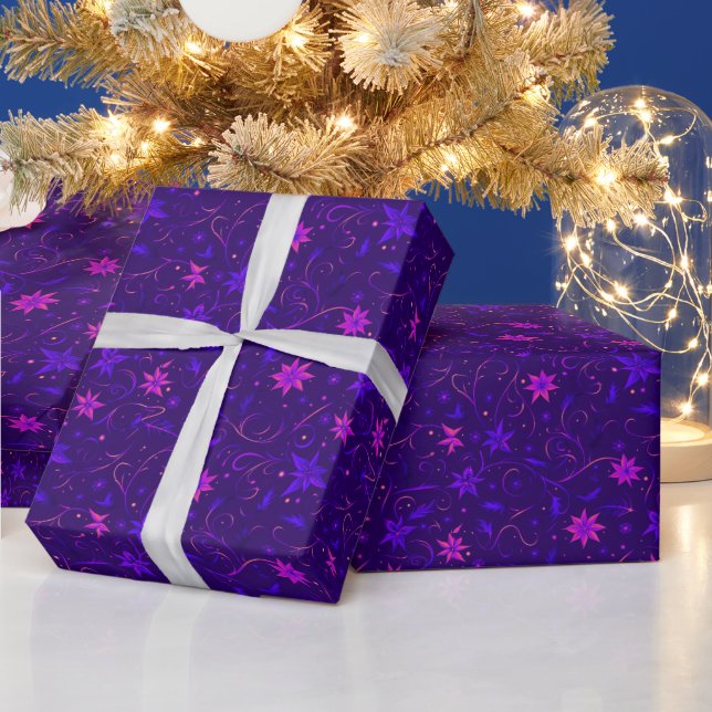 Papel De Presente Flores de Vinhas Botânico Roxo Rosa Natal (Feriados)