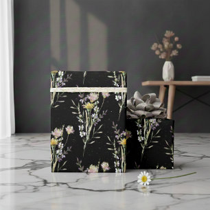 Papel De Presente Flores do País Floral Negro Moderno
