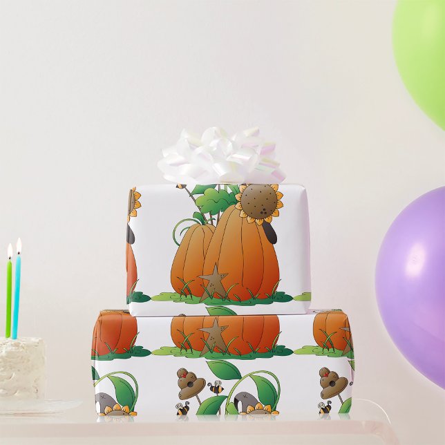 Papel De Presente Flores E Abelhas De Abóbora (Criador carregado)