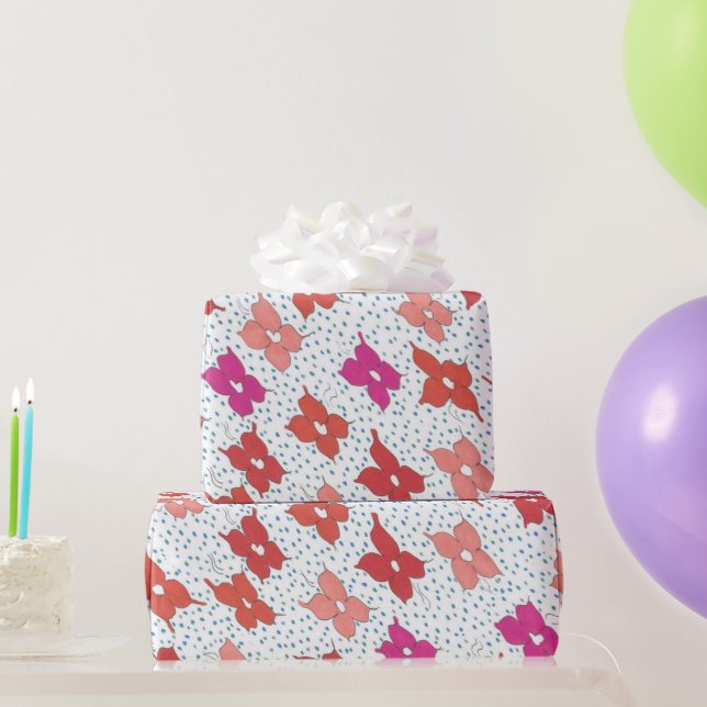 Papel De Presente Flores e Bolinhas de Celebração (Presentes para festas)