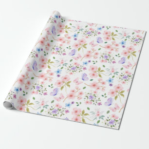 Papel De Presente Flores e Borboletas