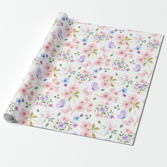 Papel De Presente Flores e Borboletas (Desenrolado)