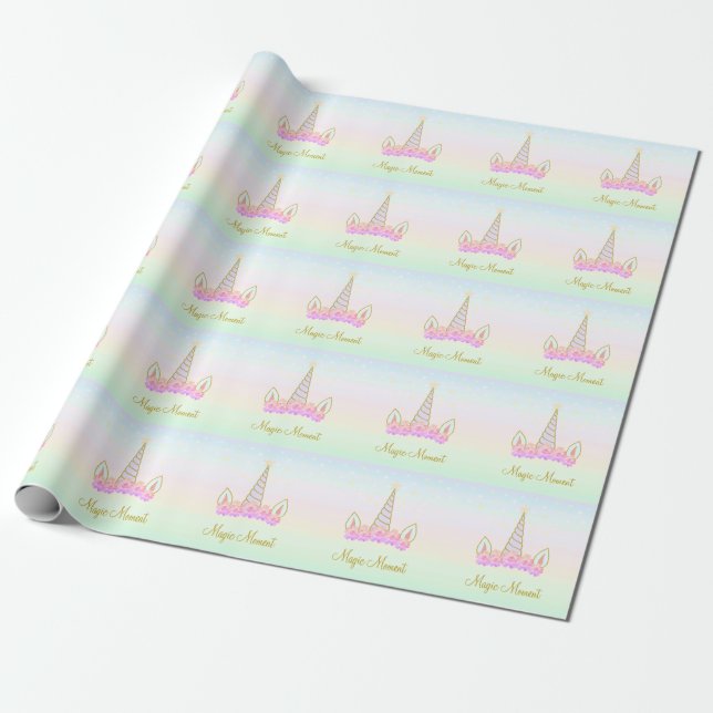 Papel De Presente Flores e Estrelas de Unicórnio Mágico (Desenrolado)