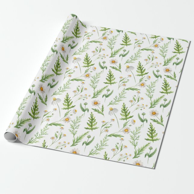 Papel De Presente Flores e Ferns — Papel de enrolamento por aquarela (Desenrolado)