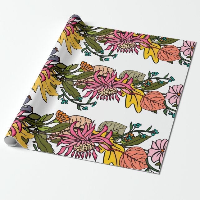 Papel De Presente Flores e folhas de madrugada (Desenrolado)