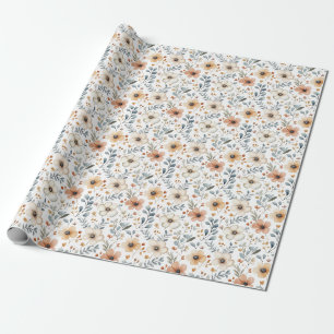 Papel De Presente Flores e Folhas de Outono em Branco